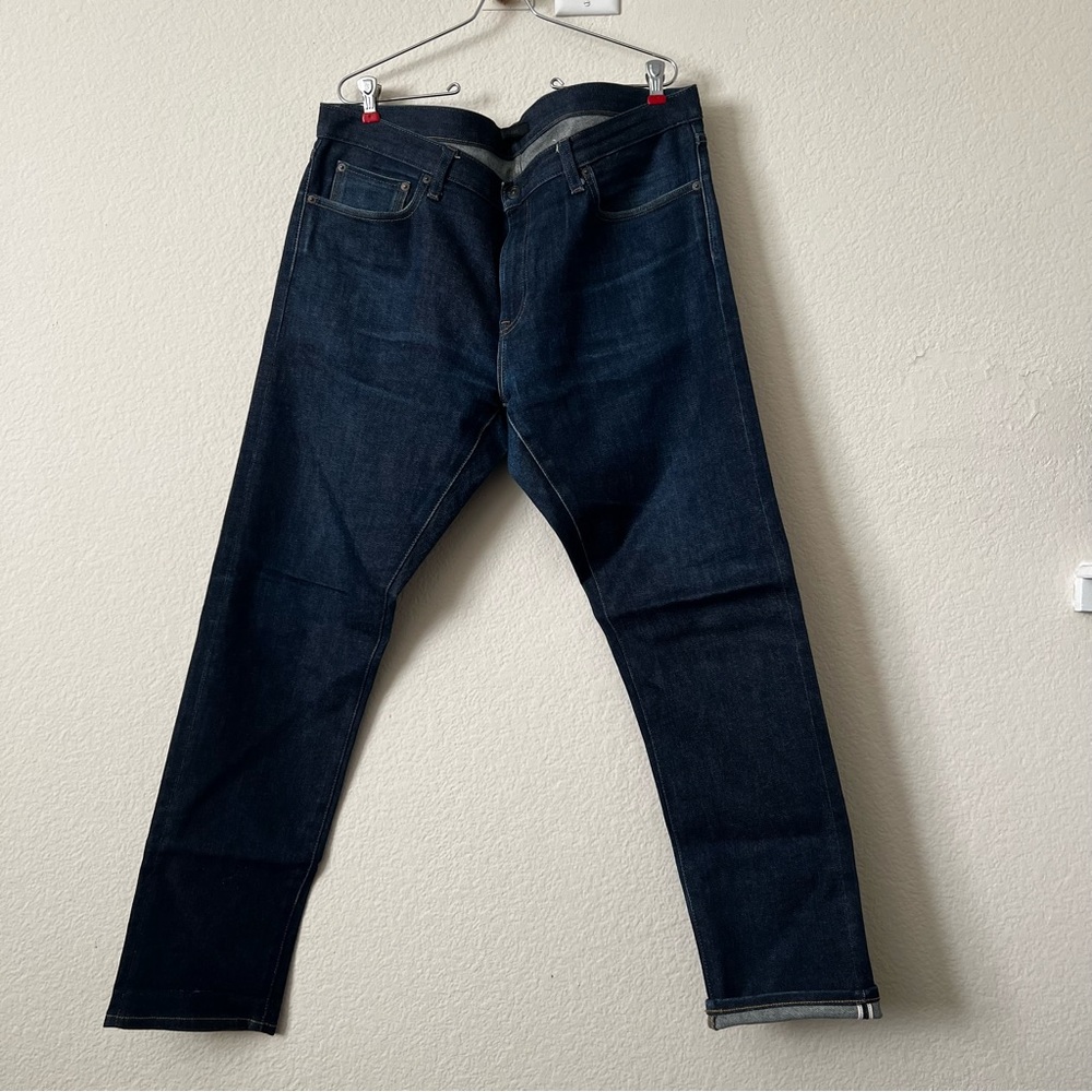 UNIQLO Men’s Navy Blue Dark Wash SELVEDGE STRETCH SLIM FIT JEANS Size 38x32